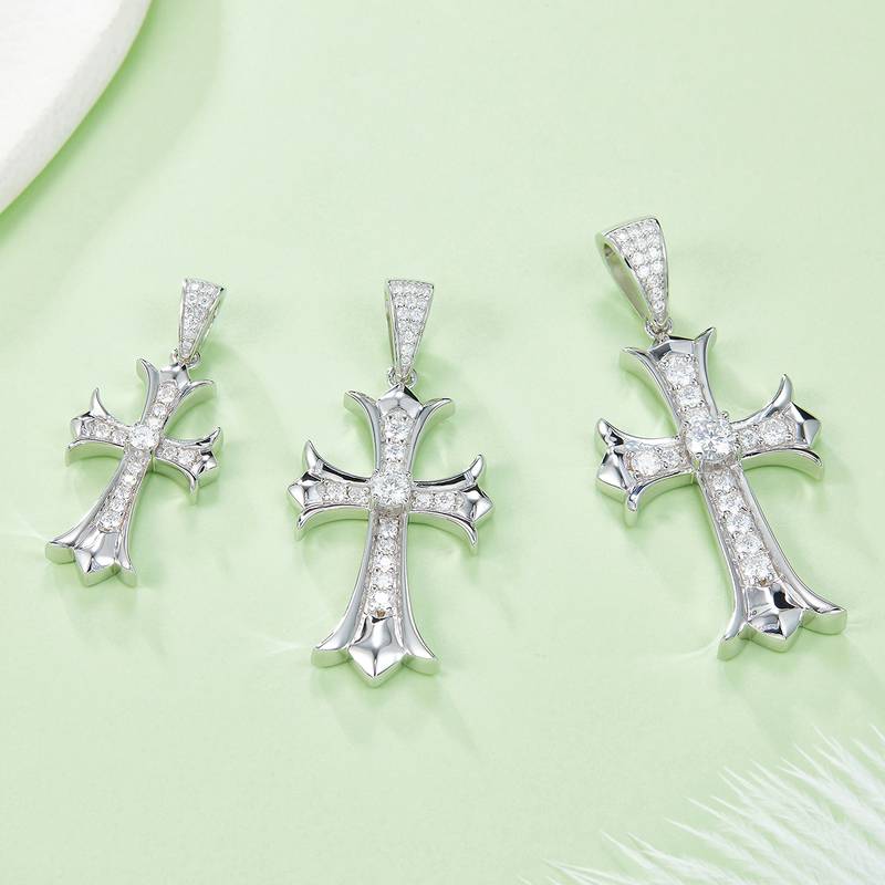 复古十字架NecklaceS925银PendantMoissanite5.0mmD级